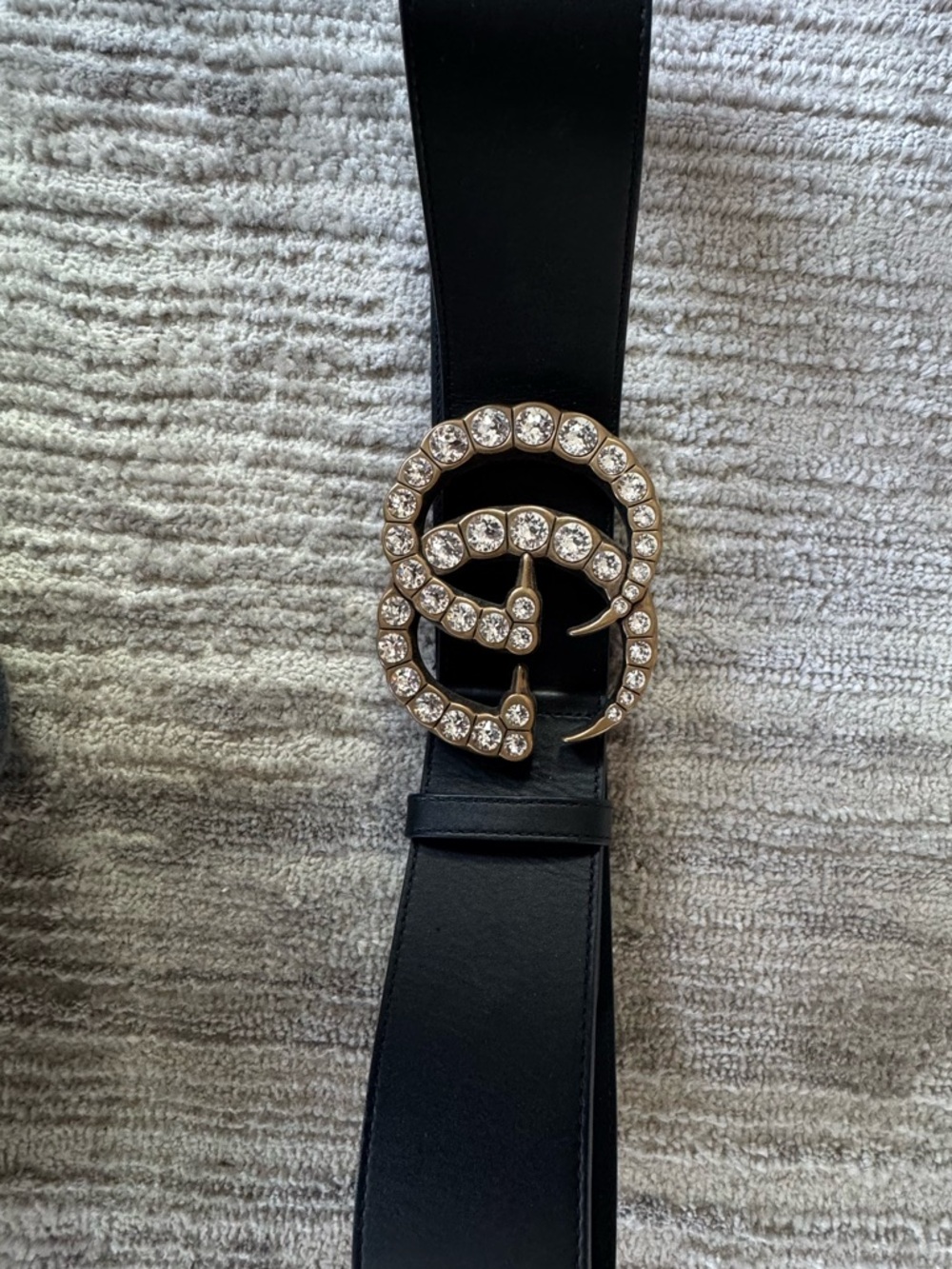 Gucci Black Leather Belt with Crystal Double-G Buckle